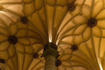 Architecture detail inside the Lonja of Zaragoza, built in 16th century in Renaissance style, Zaragoza, Aragon, Spain