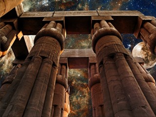 Wall Mural - luxor temple, moon and tarantula nebula (elements of this image furnished by nasa)