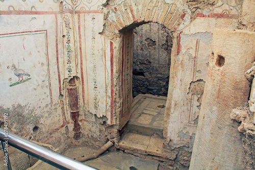 Archaeological Remains With Decorative Tile Floors And Frescoes