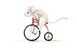 Watercolor illustration set of cute little mouse riding a bike. Hand drawn watercolour mousy, isolated on white background. Perfect for greeting cards, trendy prints 