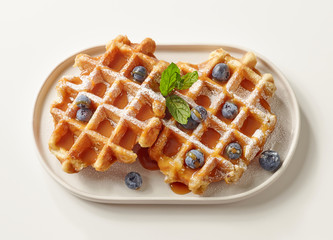 Canvas Print - plate of belgian waffles dessert