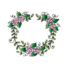 Wreath from rose hand drawing illustration. Floral frame with roses.