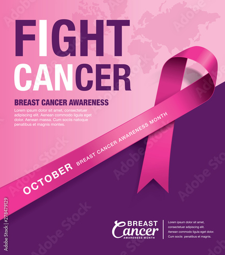 Fotomural Breast Cancer Awareness Month poster design with pink ribbon