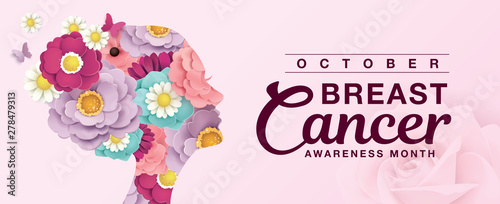 Fotografía Breast Cancer Awareness Month poster design with silhouette of woman's head and