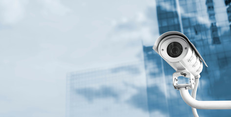 CCTV camera in the city with copy space