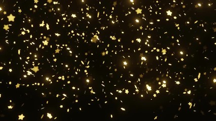 Wall Mural - Golden confetti stars falling and Shine. Looped 4K animation