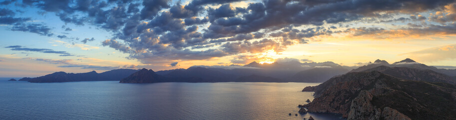 Fototapete - Dawn at Capu Rossu, the famous peninsula at the Golf of Porto, Corsica.
