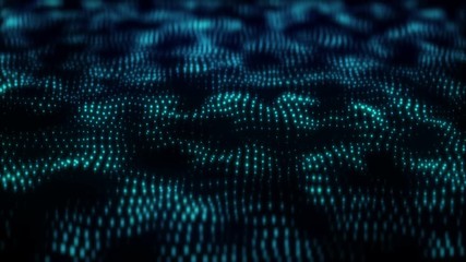 Poster - 4K Abstract blue dotted waves. Sound visualization. Glowing neon particles. Futuristic motion background.