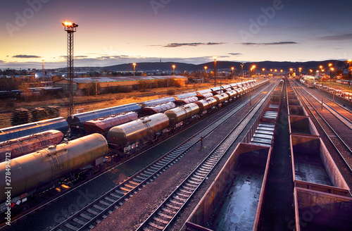Fotografía Railway station freight trains, Cargo transport