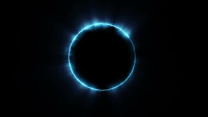Wall Mural - template for text : blue neon glowing glare circle with rays. bright light lines rotation. isolated 