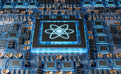 Fototapete - close-up view on a nanotechnology electronic system 3d rendering