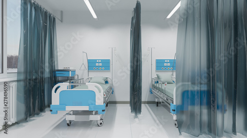 Illuminated Recovery Room With Furniture And Medical