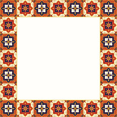 Wall Mural - Tile frame vector. Vintage border pattern. Traditional ceramic decor design. Mexican talavera, italian sicily majolica, spanish mosaic, portuguese azulejos, motifs.