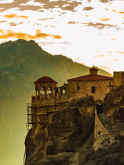 Wall Mural - Sunset over Varlaam monastery in Meteora, Greece