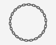 Texture Chain Round Frame. Circle Border Chains Silhouette Black And White Isolated On Background. Chainlet Design Element.