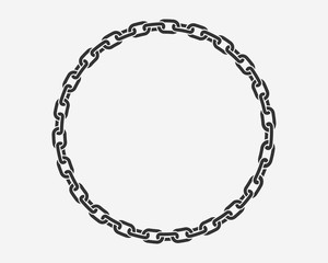 texture chain round frame. circle border chains silhouette black and white isolated on background. c
