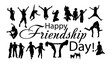 © Мария Неноглядова - Silhouettes of jumping friends. Happy Friends Day. Usable as greeting cards, posters, clothing, t-shirt for your friends. Vector illustration