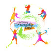 © Мария Неноглядова - Silhouettes of jumping multicolored friends. Happy Friends Day. Usable as greeting cards, posters, clothing, t-shirt for your friends. Vector illustration
