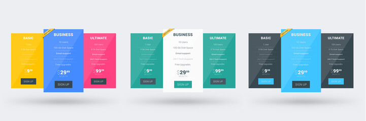 Wall Mural - pricing table color variations. pricing plans template for websites and applications. vector illustr