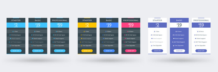 Wall Mural - Pricing table design template. Vector pricing plans. Vector illustration