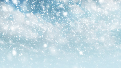 Wall Mural - Snow falling on sky with cloud for winter season and christmas background