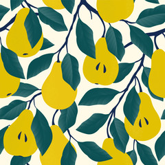 Wall Mural - Seamless pattern with yellow pear. Fruit background. Vector print for fabric and wallpaper.