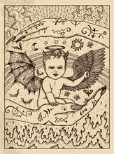 Demon Child. Mystic Concept For Lenormand Oracle Tarot Card.