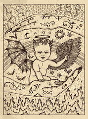 Demon child. Mystic concept for Lenormand oracle tarot card.