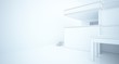 © SERGEYMANSUROV - Abstract architectural white interior of a minimalist house with large windows. Drawing. 3D illustration and rendering.