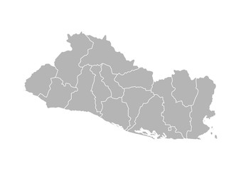 Sticker - Vector isolated illustration of simplified administrative map of El Salvador. Borders of the departments (regions). Grey silhouettes. White outline