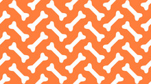 Dog Bones Vector Seamless Pattern With Flat Icons. Orange White Color Pet Food Texture. Background For Veterinary Clinic
