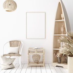 Mock-up poster frame in decorated room, Scandinavian style, 3d render