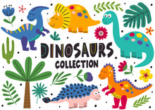 Set Of Isolated Cute Dinosaurs Part 2  - Vector Illustration, Eps