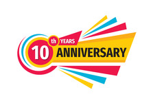 10 Th Birthday Banner Logo Design.  Ten Years Anniversary Badge Emblem. Abstract Geometric Poster.