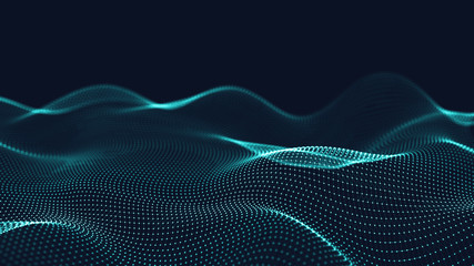 Poster - 3d abstract digital technology background. Futuristic sci-fi user interface concept with gradient dots and lines. Big data, artificial intelligence, music hud. Blockchain and cryptocurrency