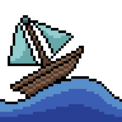 Sticker - vector pixel art small boat