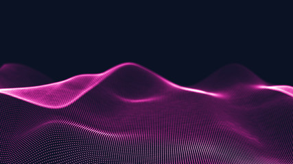 Poster - 3d abstract digital technology background. Futuristic sci-fi user interface concept with gradient dots and lines. Big data, artificial intelligence, music hud. Blockchain and cryptocurrency