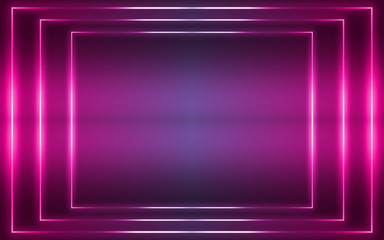 Wall Mural - dark abstract futuristic background. neon lines, glow. neon lines, shapes. pink and blue glow