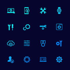 Poster - settings, options icons set with gears, vector