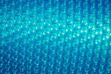 Plastic Blue Bubble Wrap Texture Background, Close Up.
