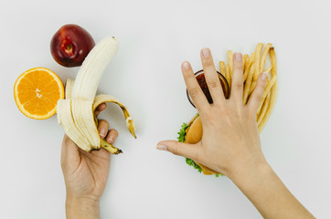 Top view burguer vs fruit