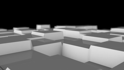 Poster - 3d illustration of an abstract background of many cubic protuberances on a white surface with blurri