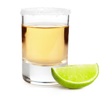 Shot Of Tequila With A Slice Of Lime No White Background