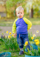 portrait of little BOY outdoors in summer