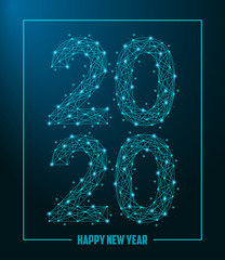 Aufkleber - 2020 New Year made by polygonal wireframe mesh. Low poly greeting card. Vector illustration.