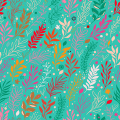  Floral seamless pattern with flowers, leaves and branch.