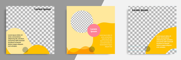 Wall Mural - Yellow editable square banner layout template - abstract, minimal, modern design background with wave, circle shape. Suitable for social media post, stories, story, flyer. Vector illustration