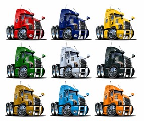 Wall Mural - Cartoon semi trucks set isolated on white