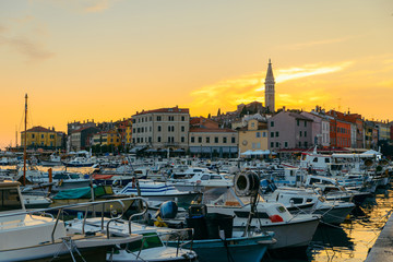 Wall Mural - view of beautiful old city Rovinj in Croatia on sunset