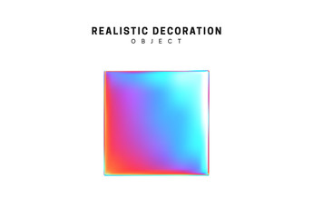 Poster - Square and cube. Realistic shape 3d objects with gradient holographic color of hologram. Decorative design elements isolated on white background. vector illustration
